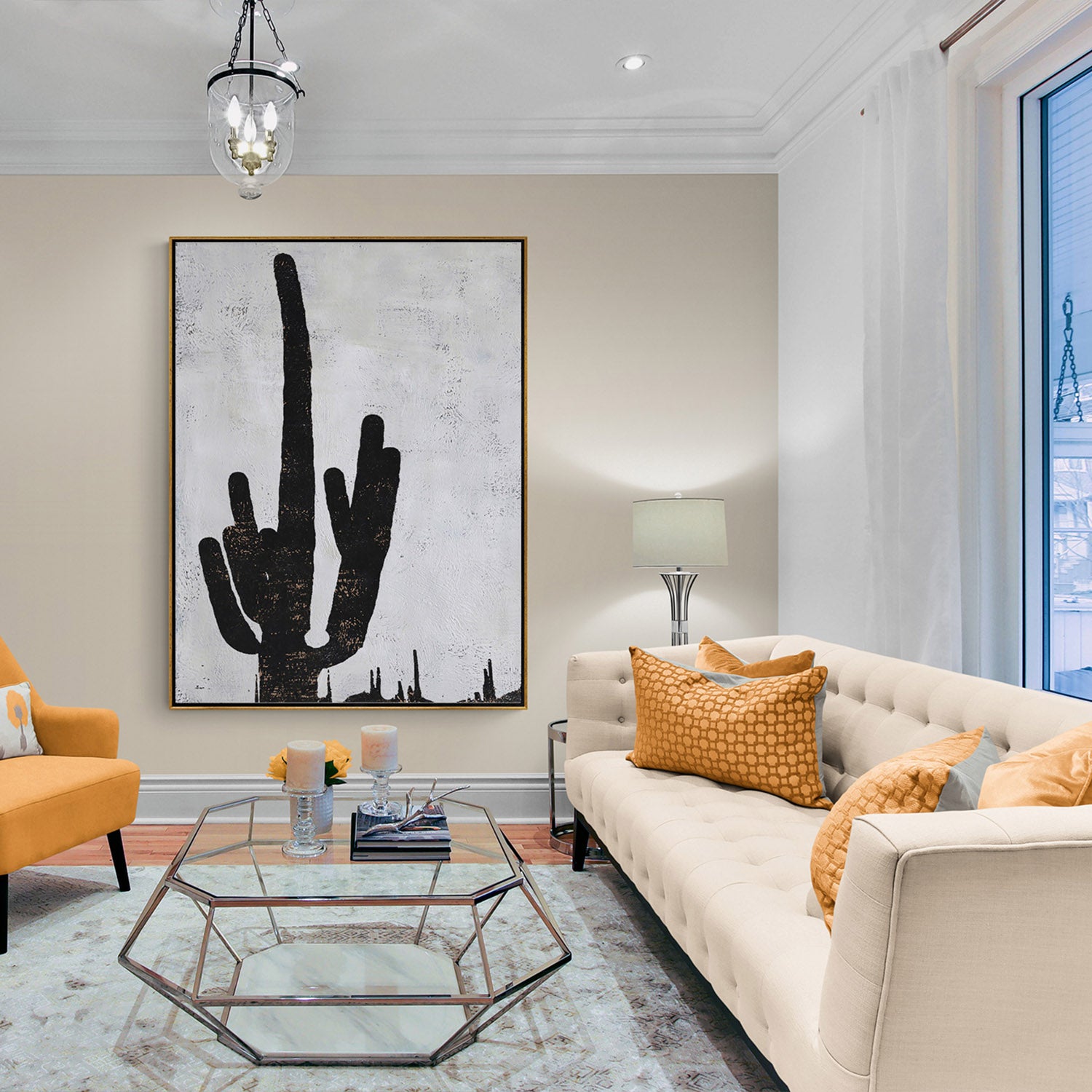 Vertical Minimalist Cactus Painting H259V